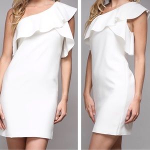 White one shoulder ruffle dress